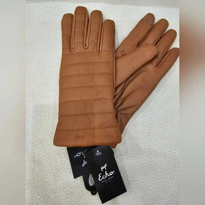 Echo Leather Gloves  Touchscreen Camel Brown Lined Warm Winter Size S